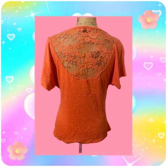 VTG y2k Ruched Coral Lacey Top - Picture 2 of 2